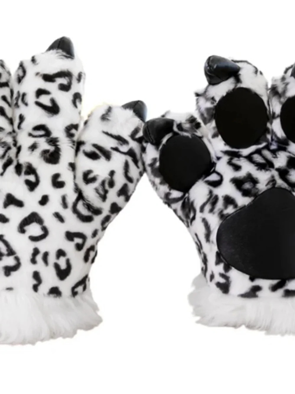 Faux Snow Leopard Paw Gloves with Black Pads